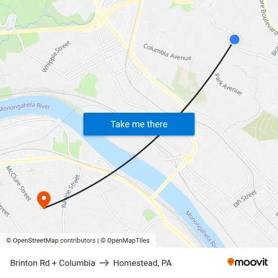 Brinton Rd + Columbia to Homestead, PA map