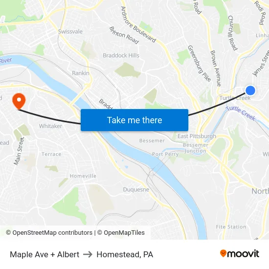 Maple Ave + Albert to Homestead, PA map