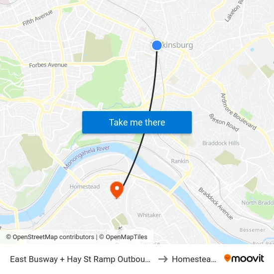 East Busway + Hay St Ramp Outbound Shelter to Homestead, PA map
