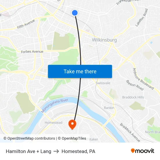 Hamilton Ave + Lang to Homestead, PA map