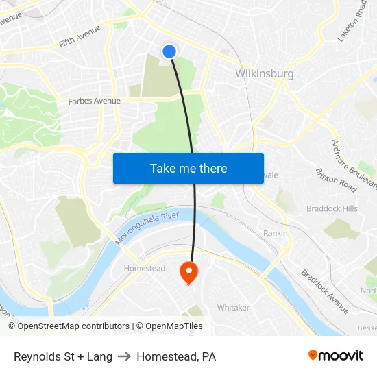 Reynolds St + Lang to Homestead, PA map