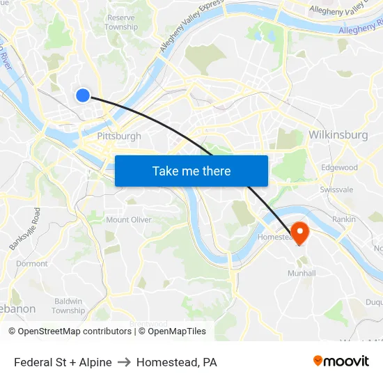 Federal St + Alpine to Homestead, PA map