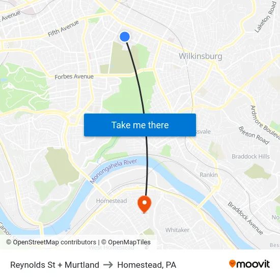 Reynolds St + Murtland to Homestead, PA map