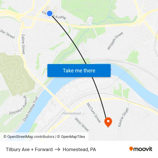 Tilbury Ave + Forward to Homestead, PA map