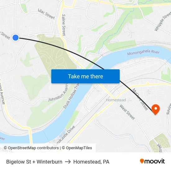 Bigelow St + Winterburn to Homestead, PA map