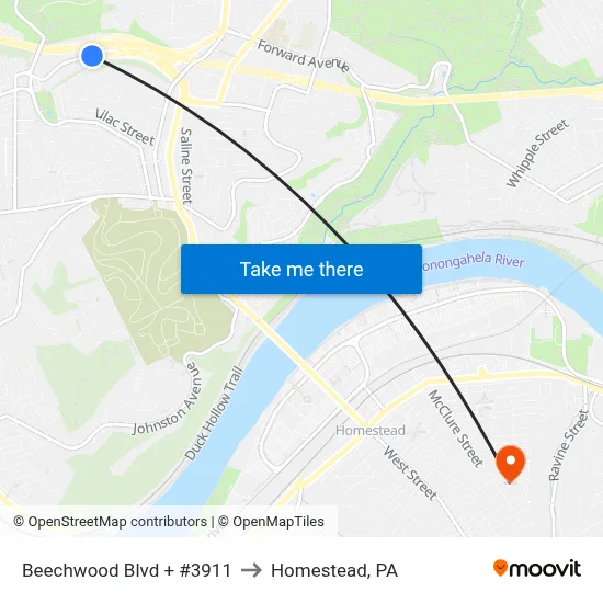 Beechwood Blvd + #3911 to Homestead, PA map