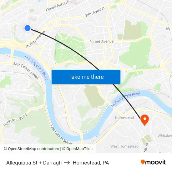 Allequippa St + Darragh to Homestead, PA map