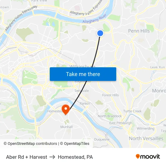 Aber Rd + Harvest to Homestead, PA map