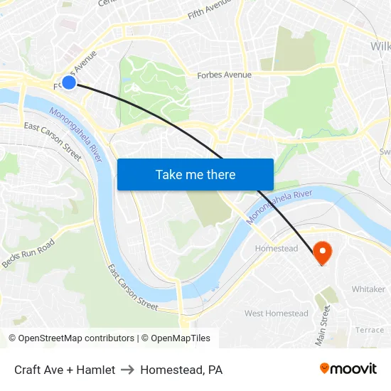 Craft Ave + Hamlet to Homestead, PA map