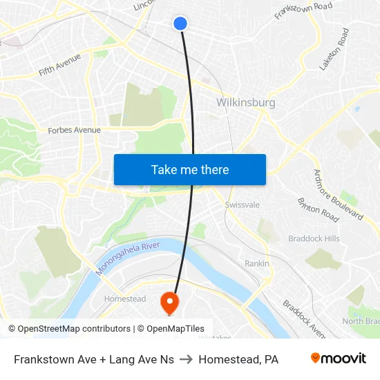 Frankstown Ave + Lang Ave Ns to Homestead, PA map