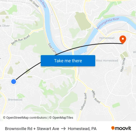 Brownsville Rd + Stewart Ave to Homestead, PA map