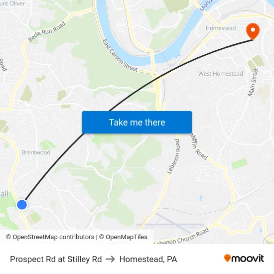 Prospect Rd at Stilley Rd to Homestead, PA map