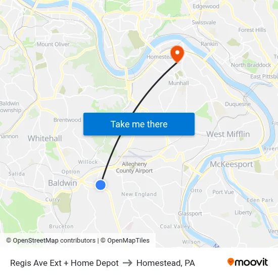 Regis Ave Ext + Home Depot to Homestead, PA map