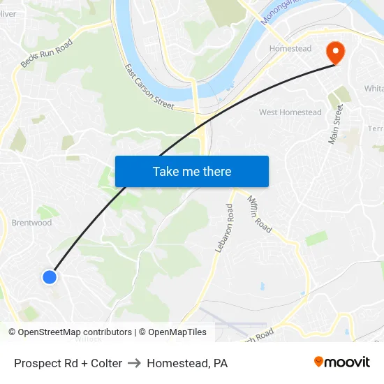 Prospect Rd + Colter to Homestead, PA map