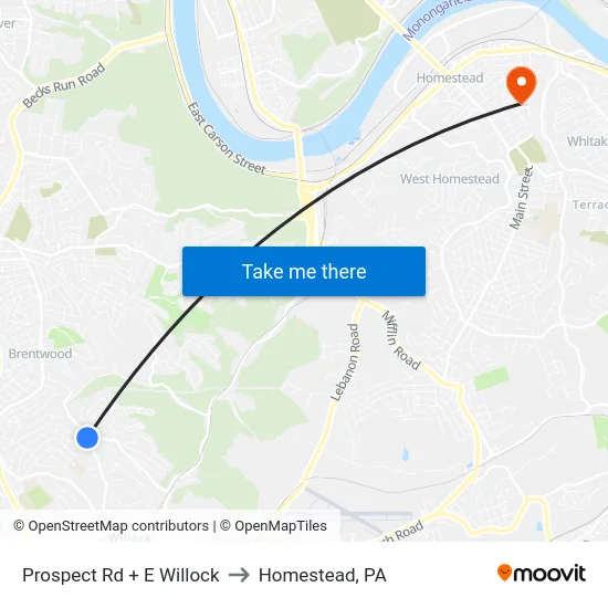 Prospect Rd + E Willock to Homestead, PA map