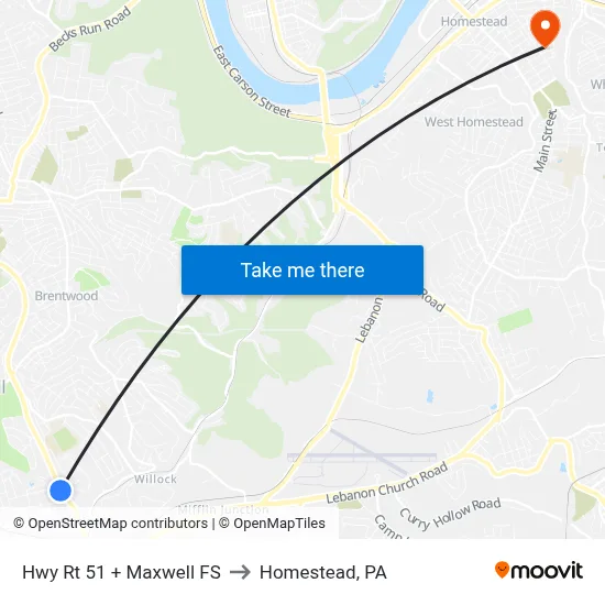 Hwy Rt 51 + Maxwell FS to Homestead, PA map