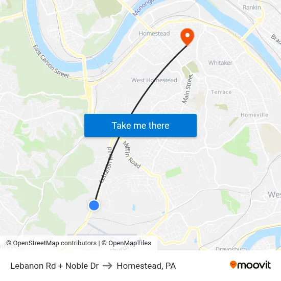 Lebanon Rd + Noble Dr to Homestead, PA map