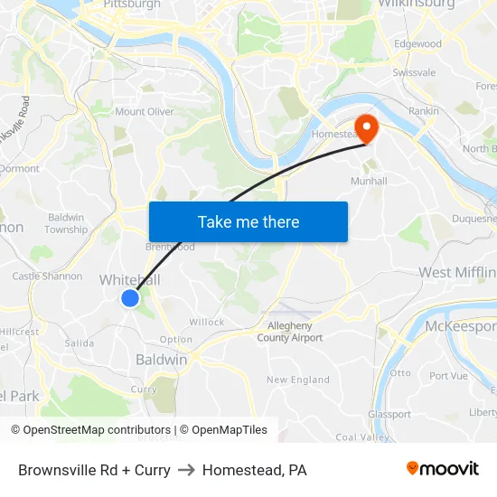 Brownsville Rd + Curry to Homestead, PA map