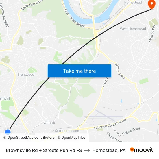 Brownsville Rd + Streets Run Rd FS to Homestead, PA map