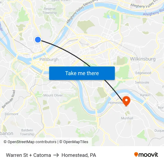 Warren St + Catoma to Homestead, PA map