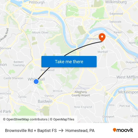 Brownsville Rd + Baptist FS to Homestead, PA map
