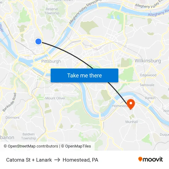 Catoma St + Lanark to Homestead, PA map