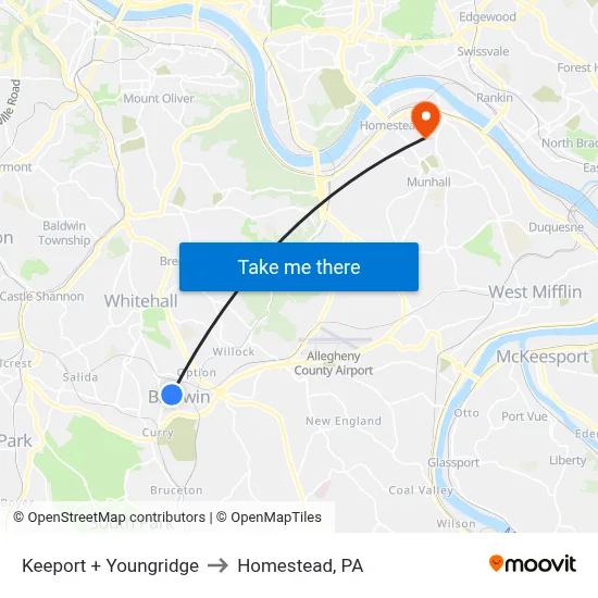 Keeport + Youngridge to Homestead, PA map