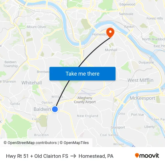 Hwy Rt 51 + Old Clairton FS to Homestead, PA map