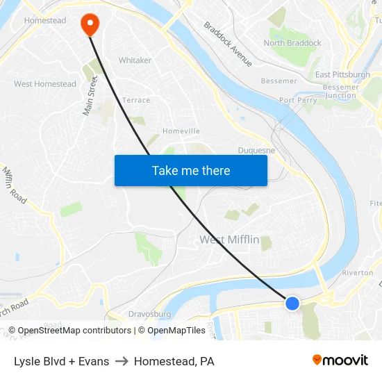 Lysle Blvd + Evans to Homestead, PA map