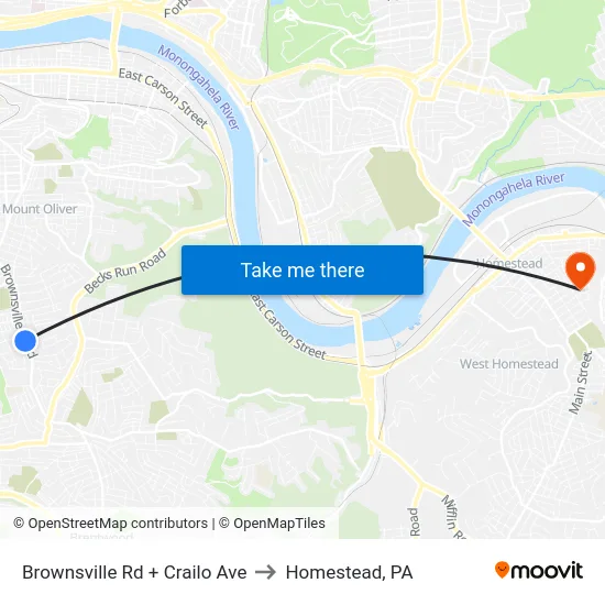 Brownsville Rd + Crailo Ave to Homestead, PA map