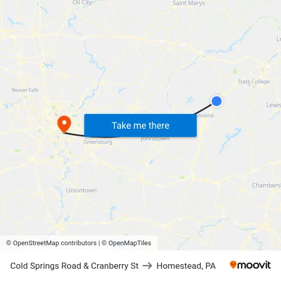 Cold Springs Road & Cranberry St to Homestead, PA map