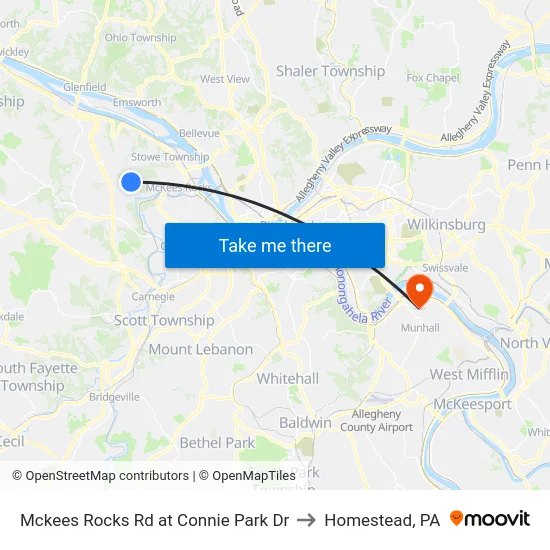 Mckees Rocks Rd at Connie Park Dr to Homestead, PA map