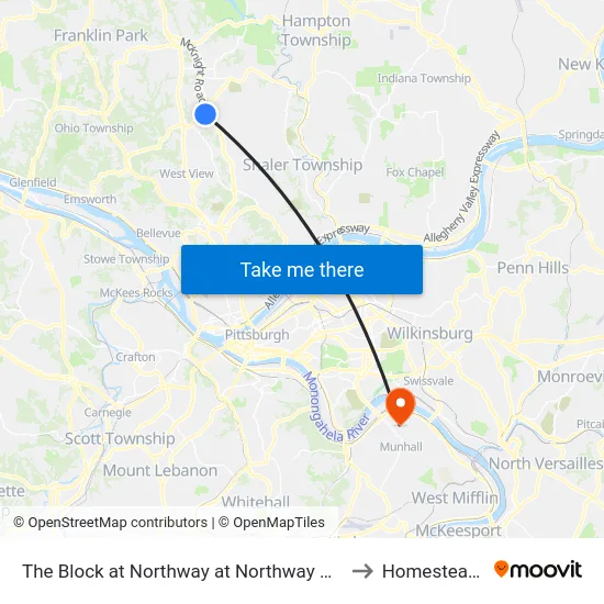 The Block at Northway at Northway Apartments to Homestead, PA map