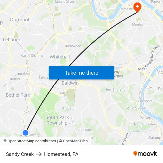Sandy Creek to Homestead, PA map