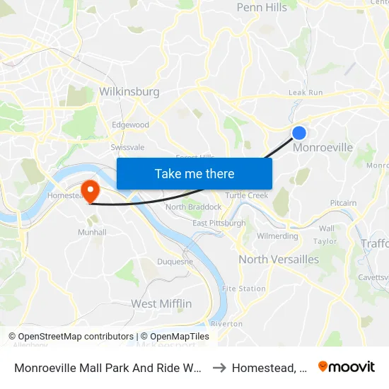 Monroeville Mall Park And Ride West to Homestead, PA map