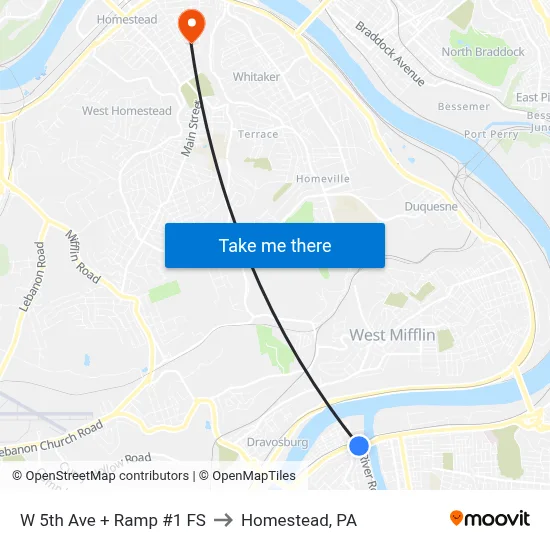 W 5th Ave + Ramp #1 FS to Homestead, PA map