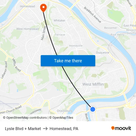 Lysle Blvd + Market to Homestead, PA map
