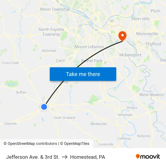 Jefferson Ave. & 3rd St. to Homestead, PA map