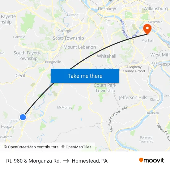 Rt. 980 & Morganza Rd. to Homestead, PA map