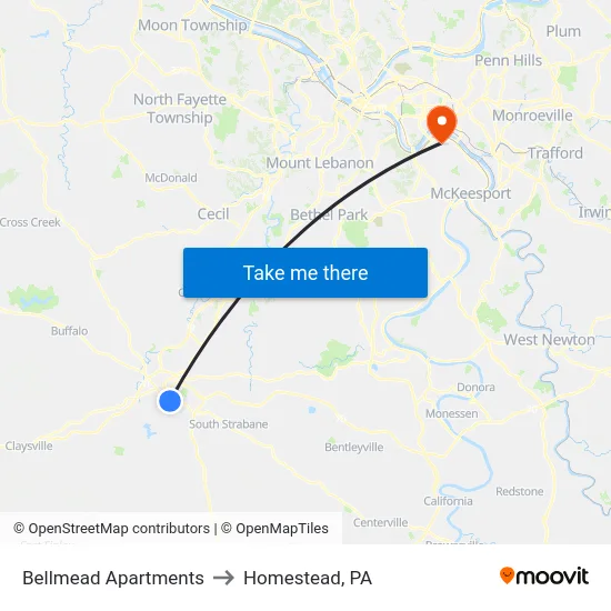 Bellmead Apartments to Homestead, PA map