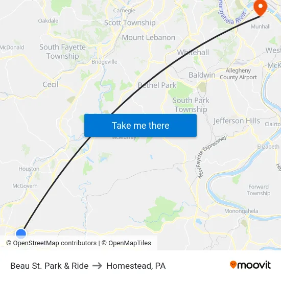 Beau St. Park & Ride to Homestead, PA map