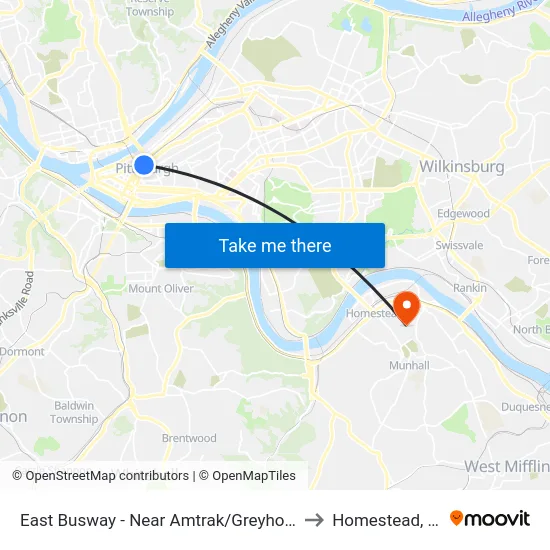 East Busway - Near Amtrak/Greyhound to Homestead, PA map