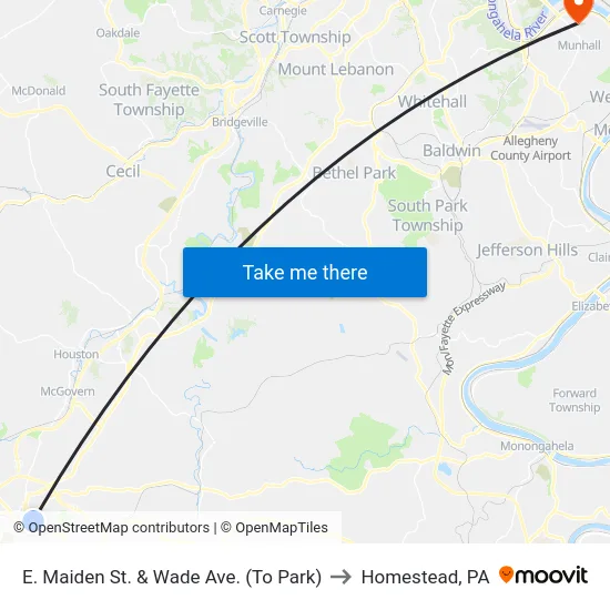 E. Maiden St. & Wade Ave. (To Park) to Homestead, PA map