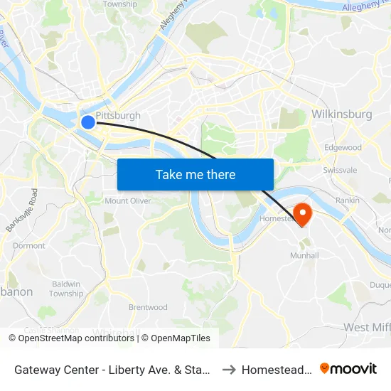 Gateway Center - Liberty Ave. & Stanwix St. to Homestead, PA map