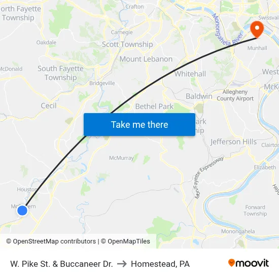 W. Pike St. & Buccaneer Dr. to Homestead, PA map
