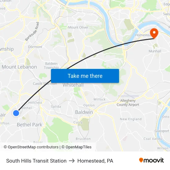 South Hills Transit Station to Homestead, PA map