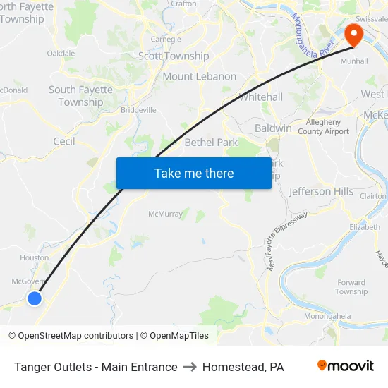 Tanger Outlets - Main Entrance to Homestead, PA map