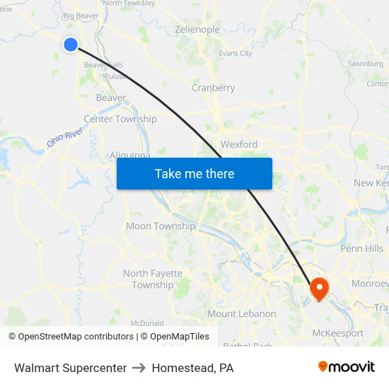 Walmart Supercenter to Homestead, PA map