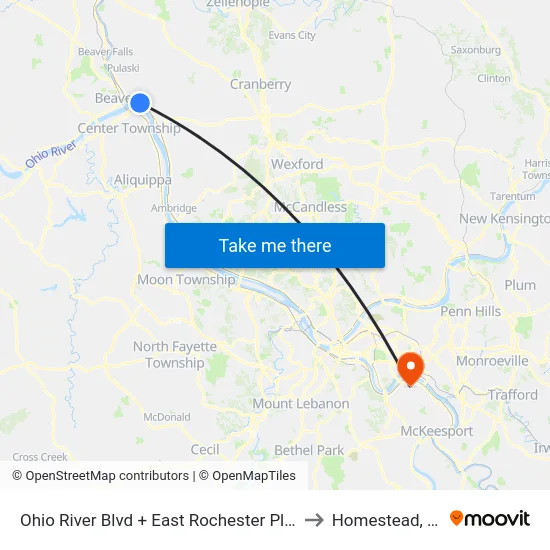 Ohio River Blvd + East Rochester Plaza to Homestead, PA map