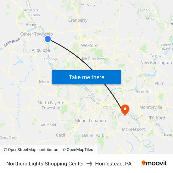 Northern Lights Shopping Center to Homestead, PA map